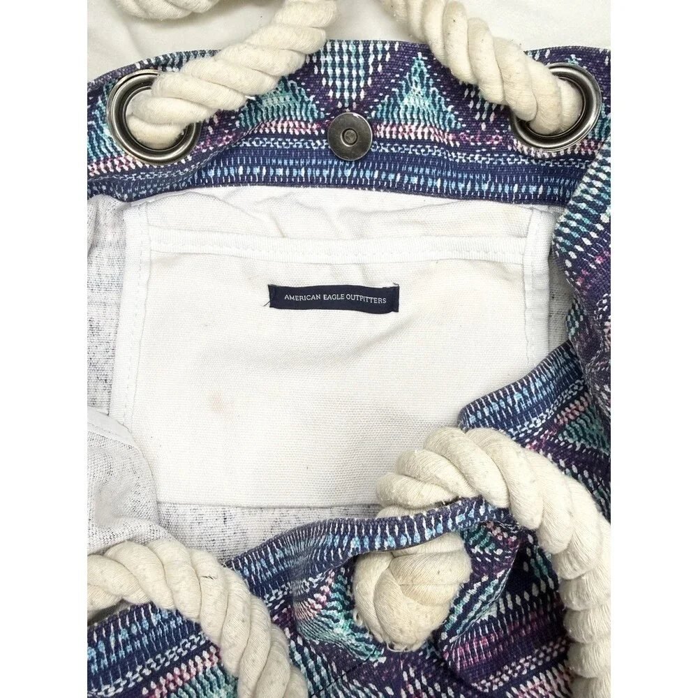 American Eagle Canvas Tote Bag Southwestern Aztec Rope Handles